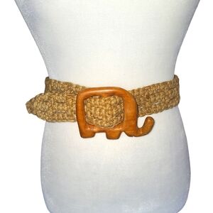 Handmade Woven Elephant Buckle Belt in Tan